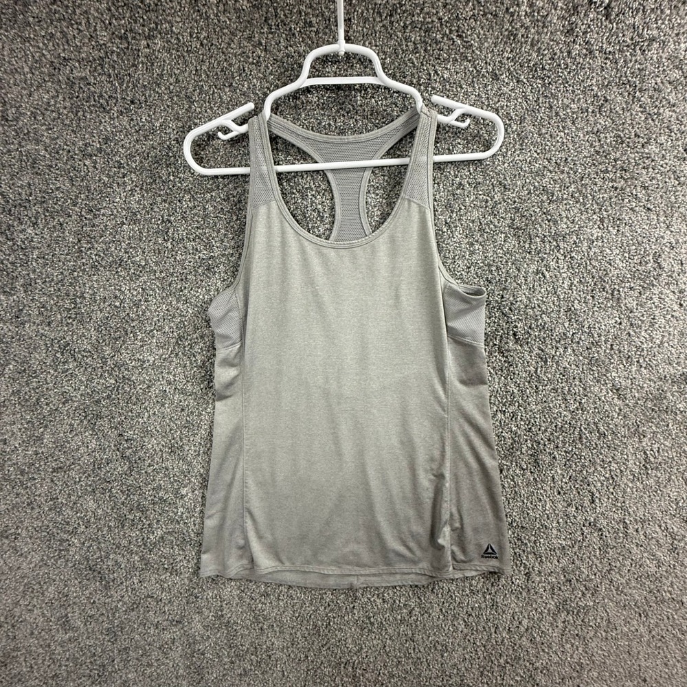 Reebok Womens Heather Gray Racerback Mesh Panel Athletic Tank Top WAA28101H
